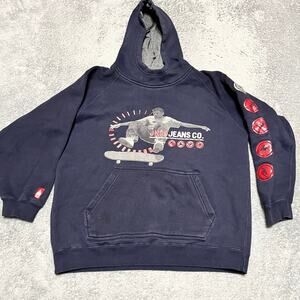 Vintage 90s JNCO Jeans Hoodie Youth Sz M Navy Skateboard Y2K Allover Graphics
